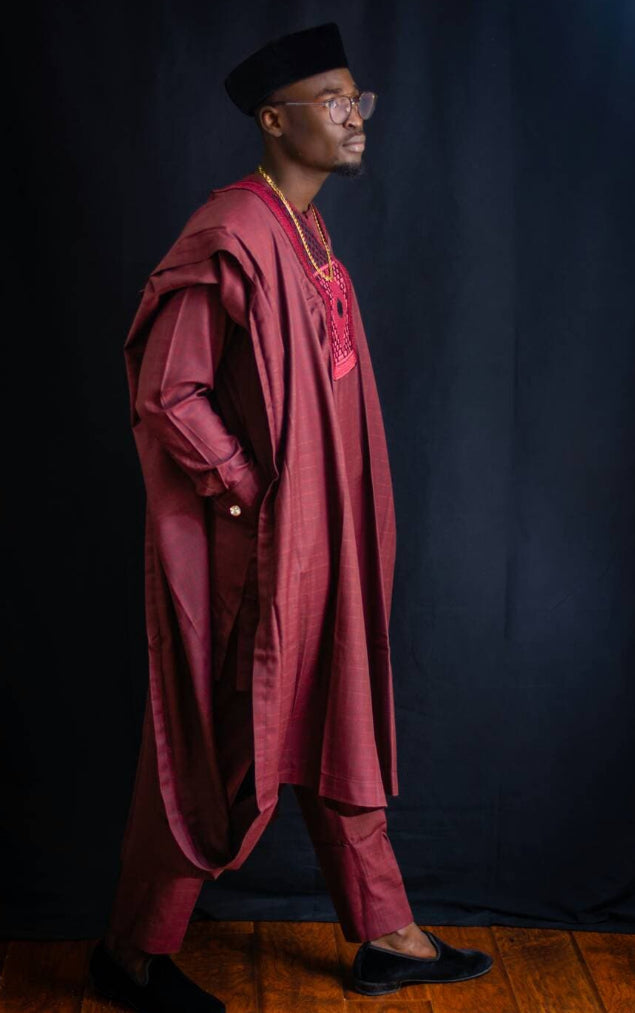Ademola| Wedding Agbada |Wedding outfit| Men’s 3pcs |Wine agbada | Nigeria outfit | Party wear