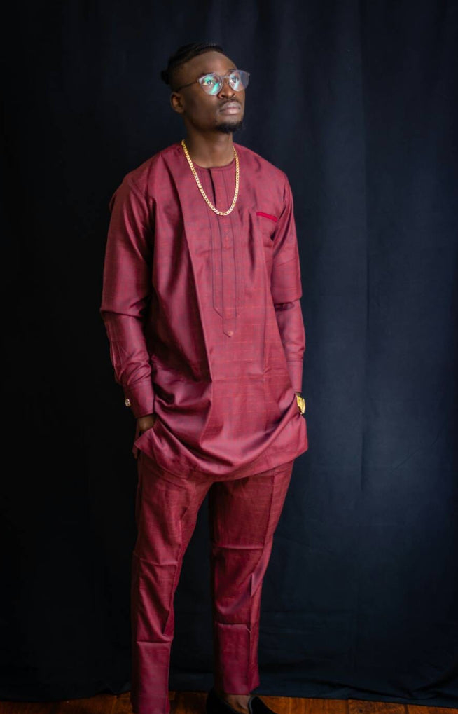 Ademola| Wedding Agbada |Wedding outfit| Men’s 3pcs |Wine agbada | Nigeria outfit | Party wear