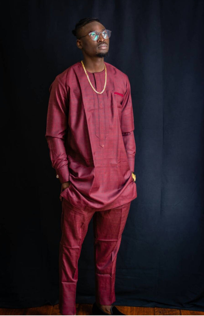 Ademola| Wedding Agbada |Wedding outfit| Men’s 3pcs |Wine agbada | Nigeria outfit | Party wear