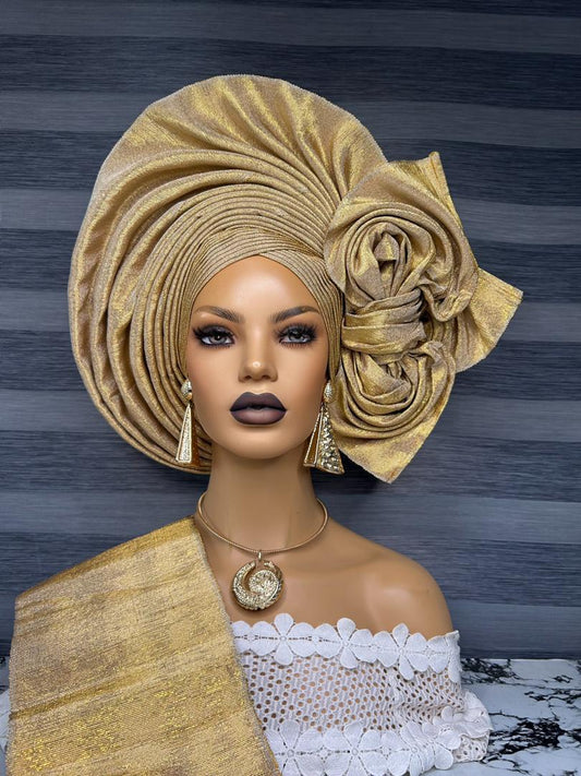 Halima Applique Aso oke Gele | NigerianAutogele | bridal Autogele | wedding Autogele