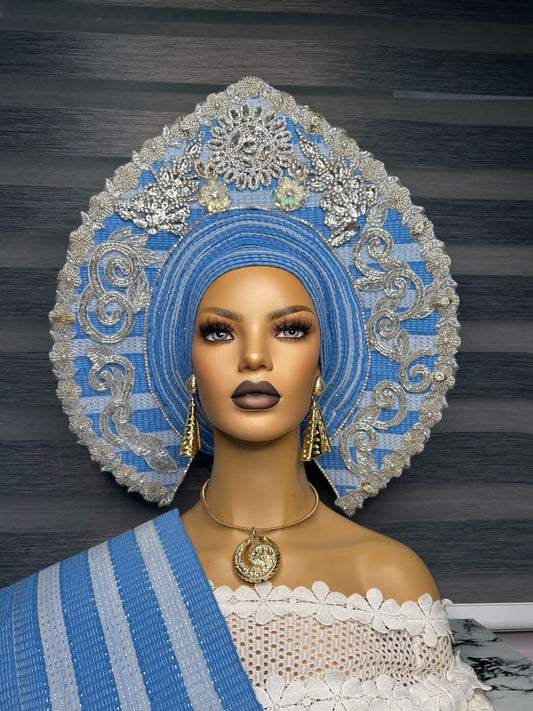 Anime Applique Aso oke Gele | Nigerian Autogele | bridal Autogele | wedding Autogele