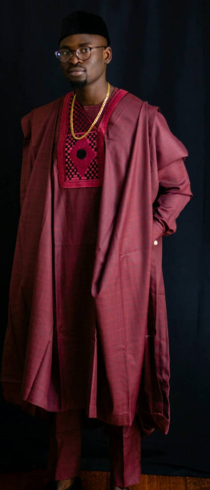 Ademola| Wedding Agbada |Wedding outfit| Men’s 3pcs |Wine agbada | Nigeria outfit | Party wear