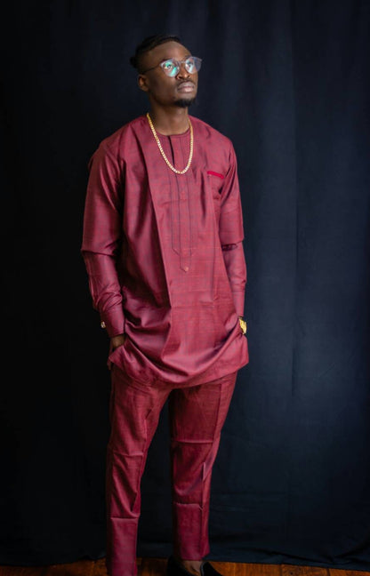 Ademola| Wedding Agbada |Wedding outfit| Men’s 3pcs |Wine agbada | Nigeria outfit | Party wear