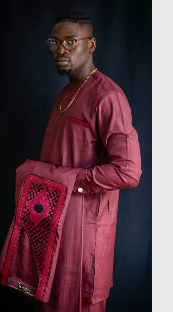 Ademola| Wedding Agbada |Wedding outfit| Men’s 3pcs |Wine agbada | Nigeria outfit | Party wear