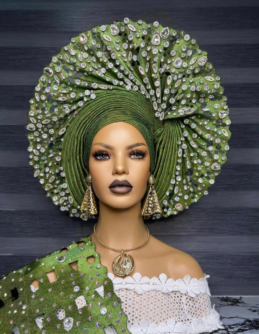 Applique Aso oke Gele