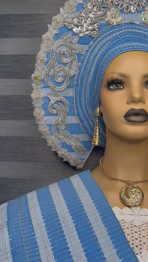 Anime Applique Aso oke Gele | Nigerian Autogele | bridal Autogele | wedding Autogele